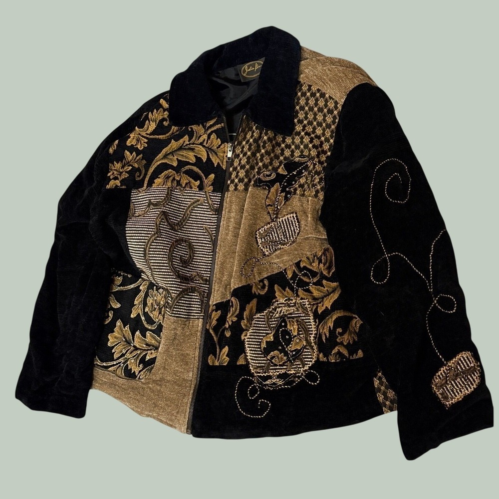 Julie New Collection Patchwork Embroidered Jacket Black Gold Size L